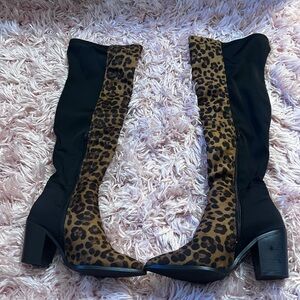Leopard Print Knee-High Boots
